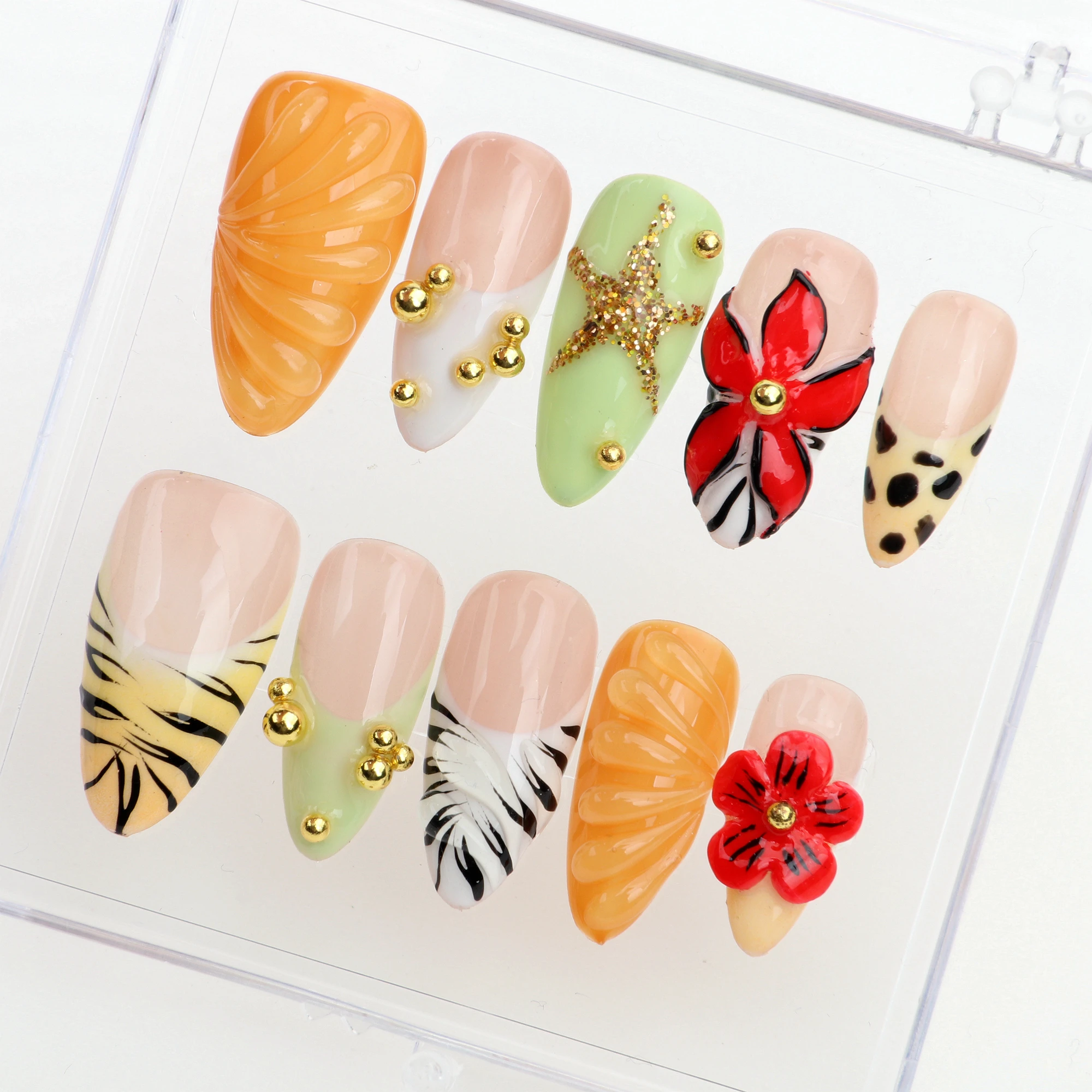 10Pcs 3D Flower Press On Nails,Autumn Theme Made False Nails for Birthday Prom Nails  Christmas and Holiday Vacation y2k Nails