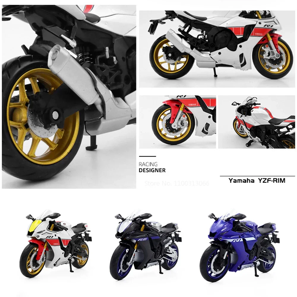 Yamaha YZF-R1M mainan sepeda motor, mobil mainan simulasi Model Diecast 1:12, roda tambahan Off-road untuk hadiah anak laki-laki