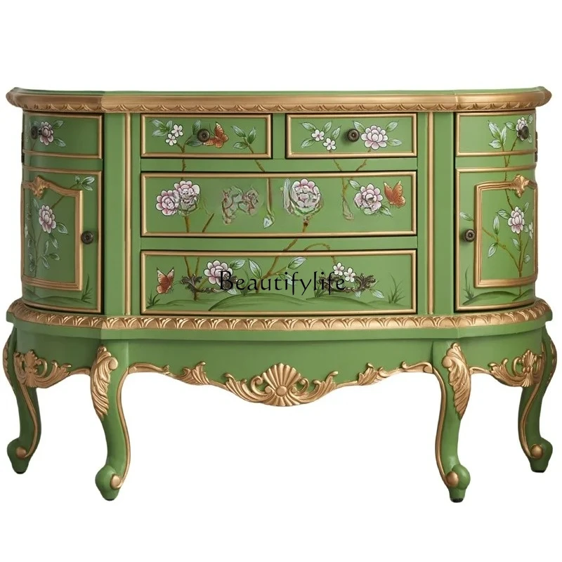 Home Entry Entrance Cabinet Semicircular Engraved Painted Decorative Dining Side Cabinet Bedroom