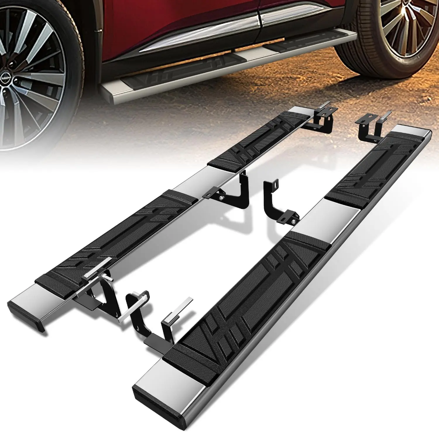 

Running Boards Compatible with 2022 2023 2024 Nissan Pathfinder, Pair of Stainless Steel Side Steps Nerf Bars, 6.5in. x 73in.