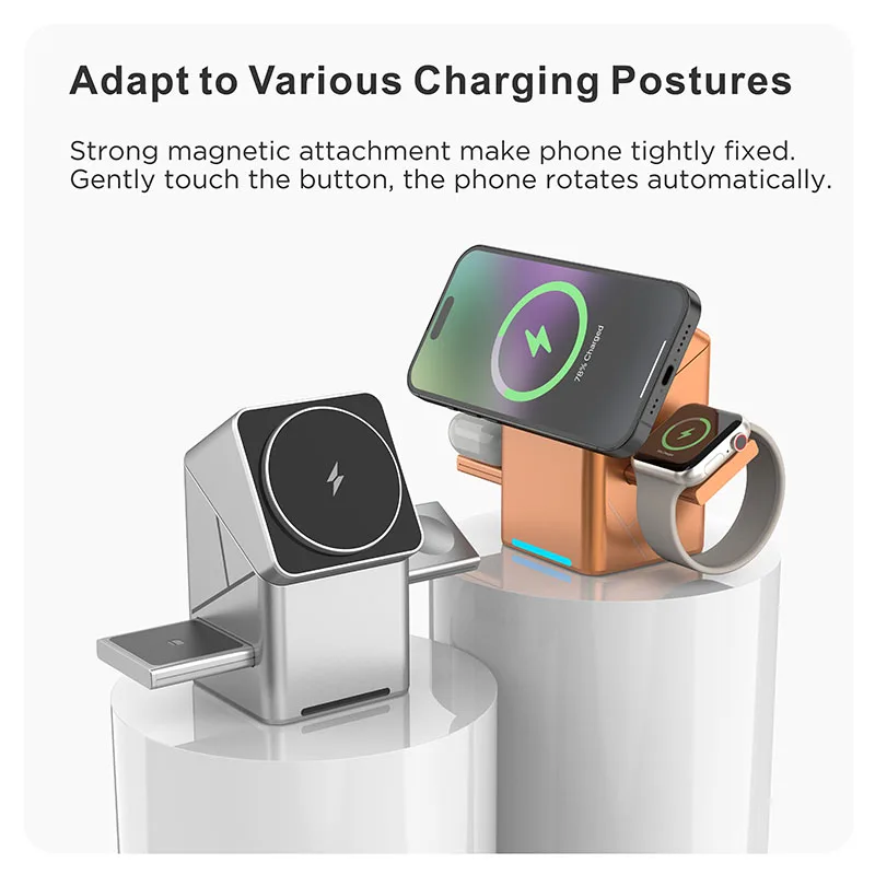 

Qi2 3 in 1 Touch Button Magnetic Wireless Charger Station for iPhone Samsung phones for Apple Watch Fast Charging Dock