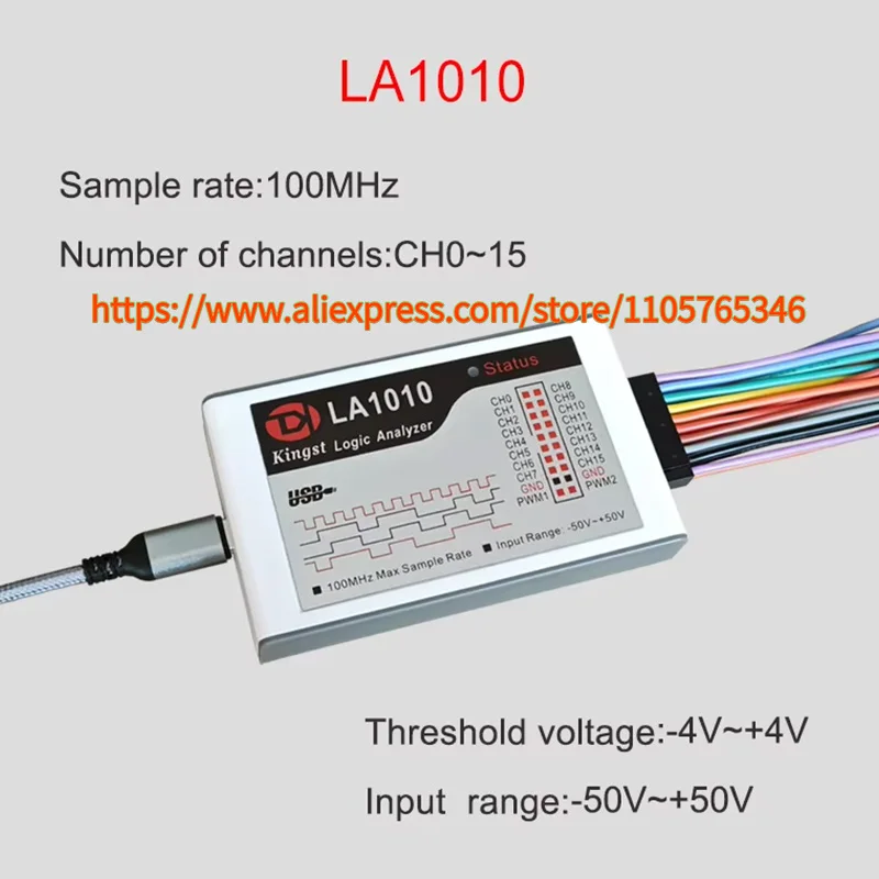 1pcs Kingst LA1010 USB Logic Analyzer 100M max Sample Rate,16Channels,10B Samples, MCU,ARM,FPGA Debug Tool English Software