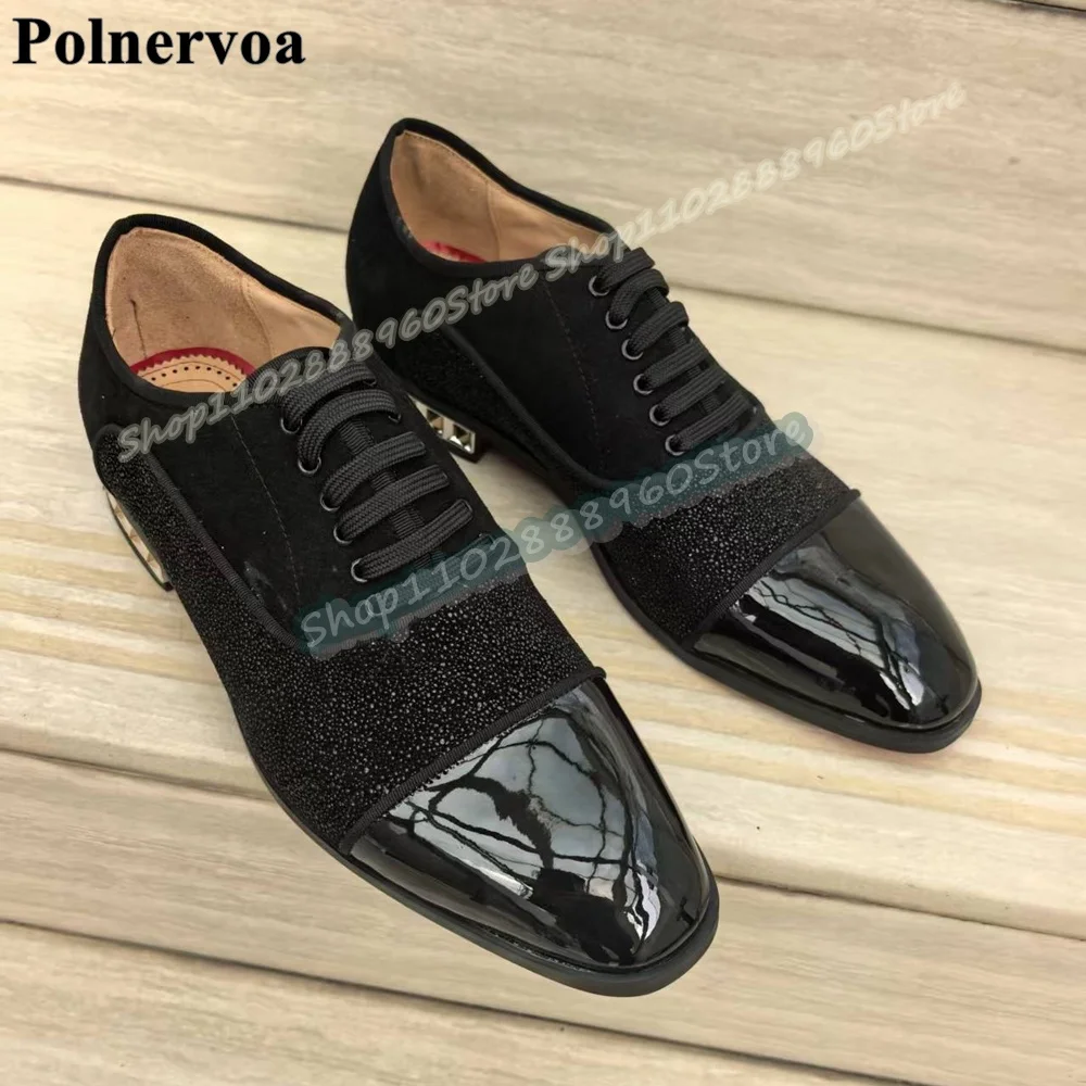 

Advanced Black Cross Tied Patchwork Men Pumps Flats Party Shoes For Men Trendy Slip On Formal Fashionable Banquet 2026 Men Pumps