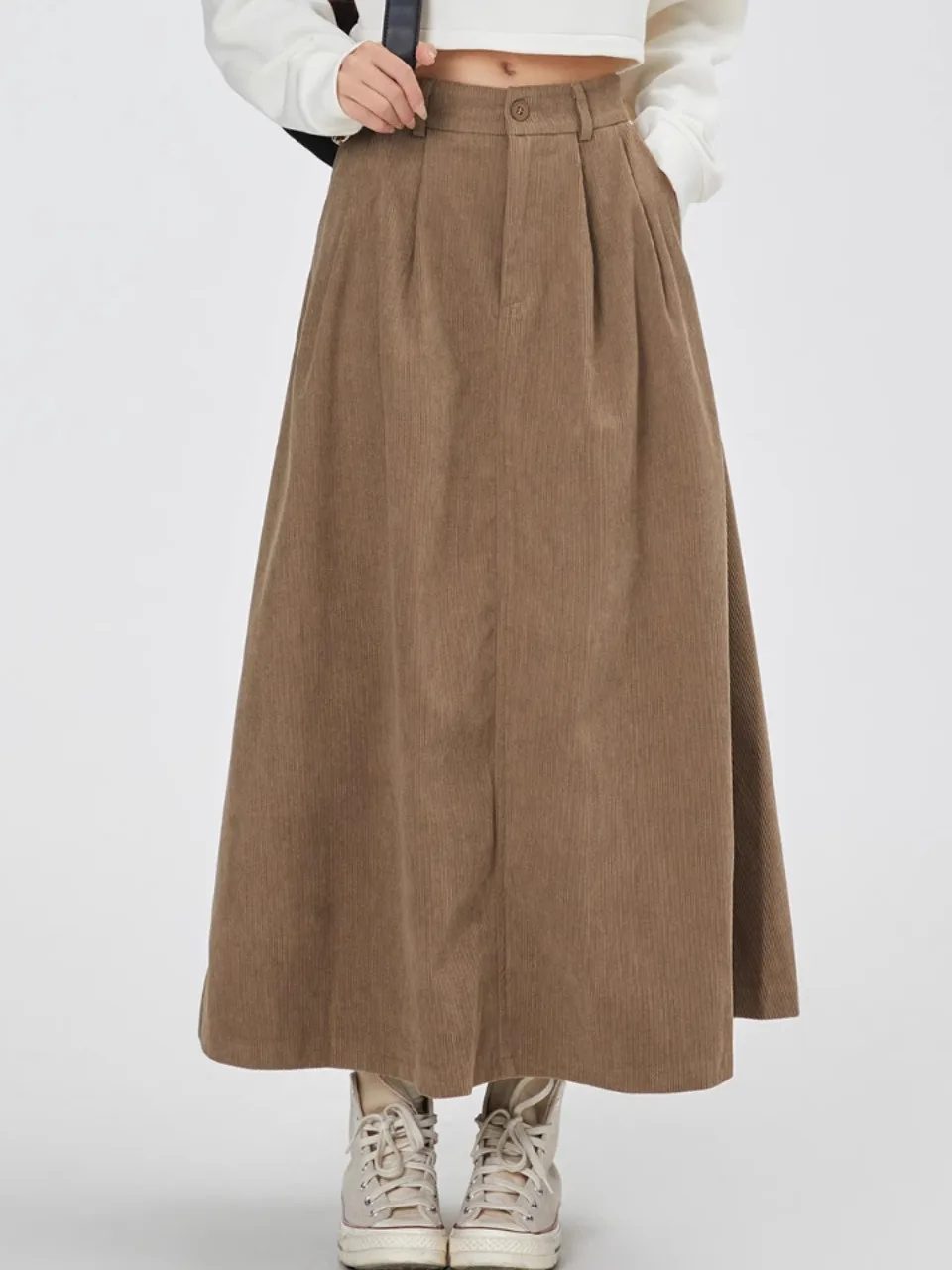 

Solid Color Corduroy High Waist Skirt Autumn Winter Thick Ankle Length Skirts Retro Casual All Match A-line Dresses