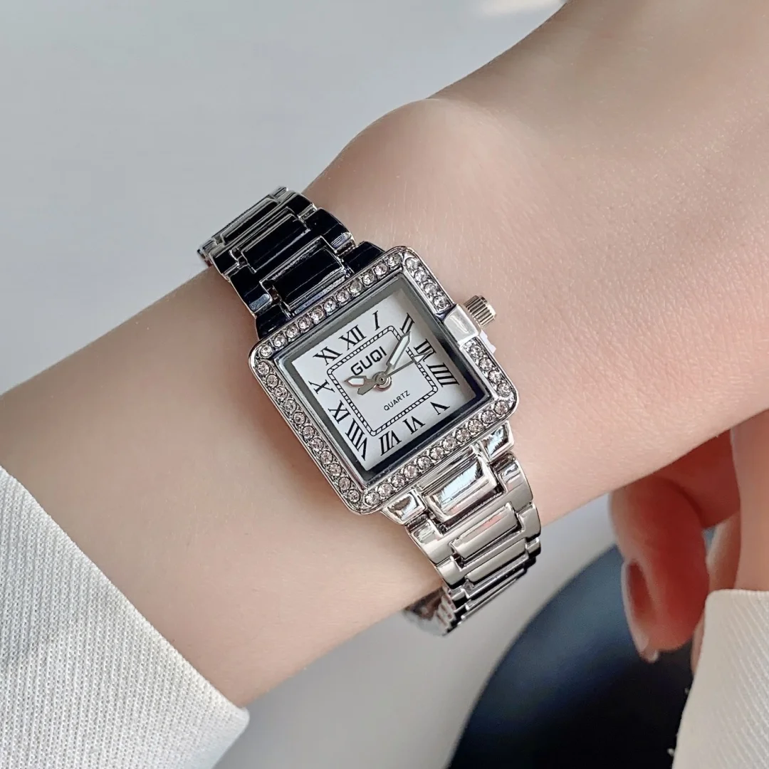 Квадратные женские часы, серебряные минималистичные деловые часы с ремешком из нержавеющей стали, женские кварцевые часы, часы из дышащей стали, Reloj Mujer