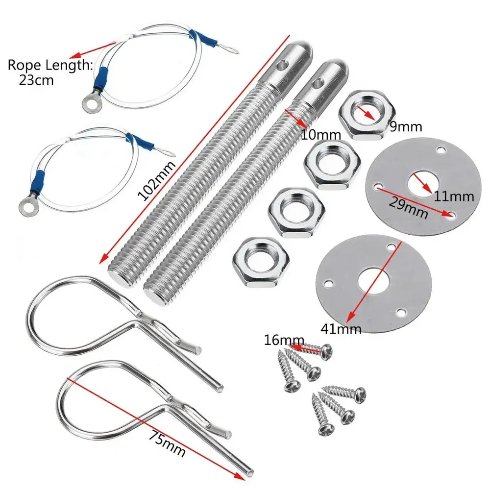 

Universal Car Hood Engine Bonnet Locking Hood Kit Racing Style Mount Hood Pin Plate Bonnet Locks Kit Stainless Steel Auto Parts