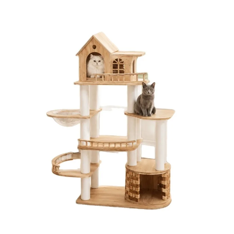 Cat nest integrated solid wood cat jumping platform castle villa pet supplies y