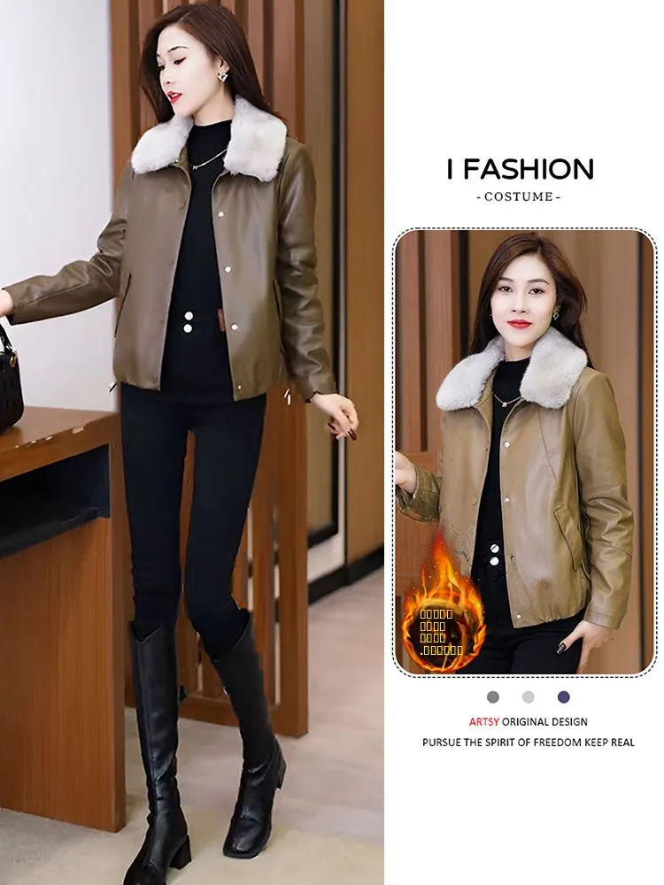 Giacca in Pelle Foderata alla Moda per Donna, Versatile e Leggera, Nuova Collezione Autunno Inverno