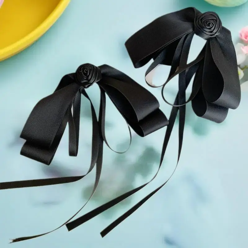 دبوس شعر على شكل فيونكة كاميليا جرلي؛ مشبك شعر فرنسي عالي الجودة باللون الأسود؛ ملحق أنيق بمشبك علوي لملابس الحداد #1