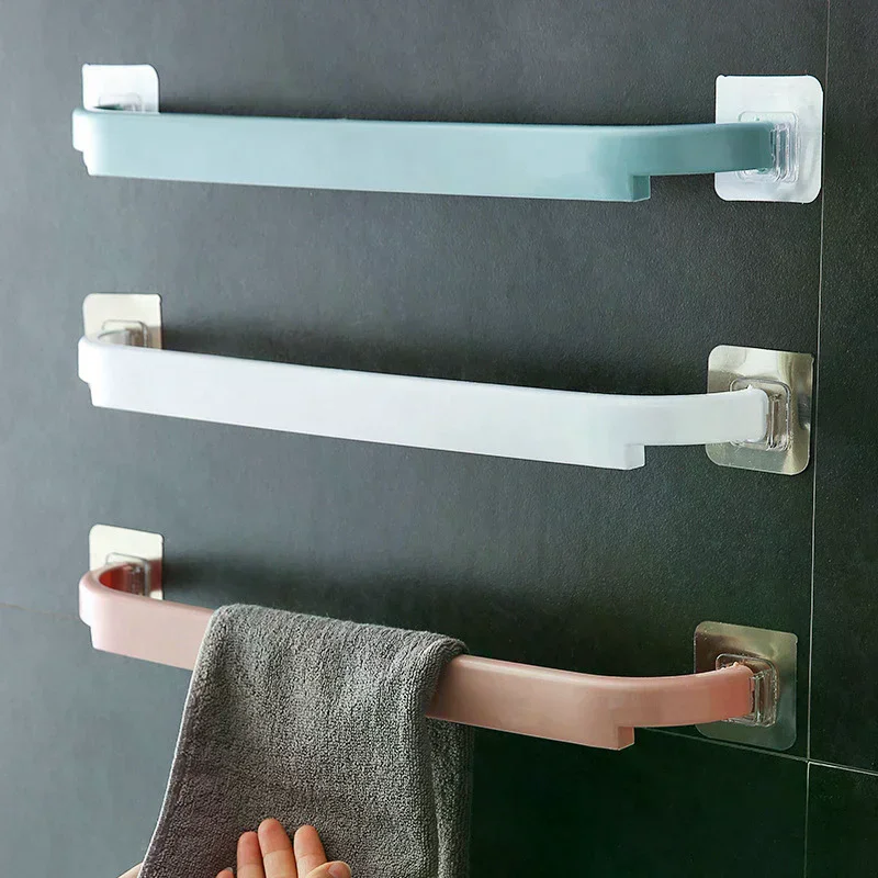 Adhesive Towel Rack Bathroom Towel Bar Shelf Wall Mounted Towels Hanger Toilet Suction Cup Holder Kitchen Bathroom Organizer 1Pc