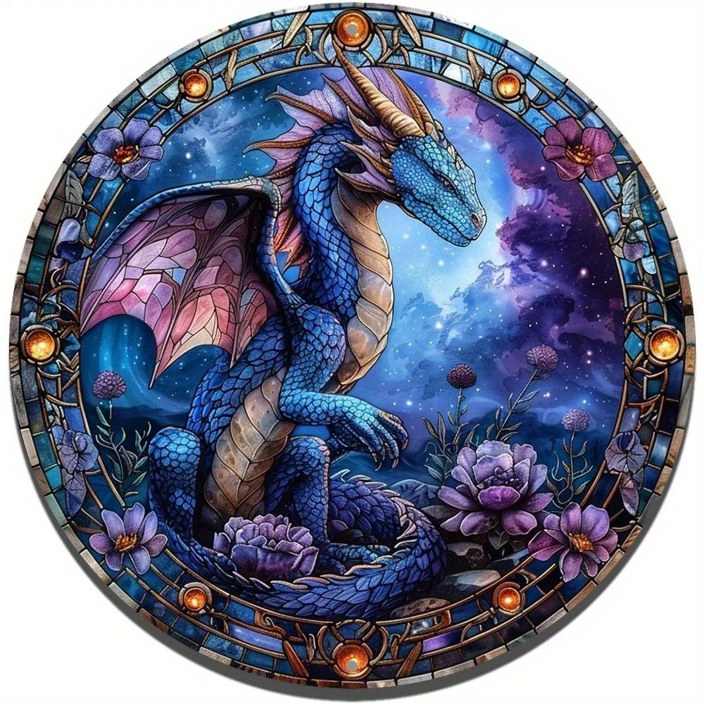 Round Aluminum Flat Sign, Dragon Themed Painted, Realistic Art, Office Room, Home Door Decorations, Wall Art Decor, Plaque