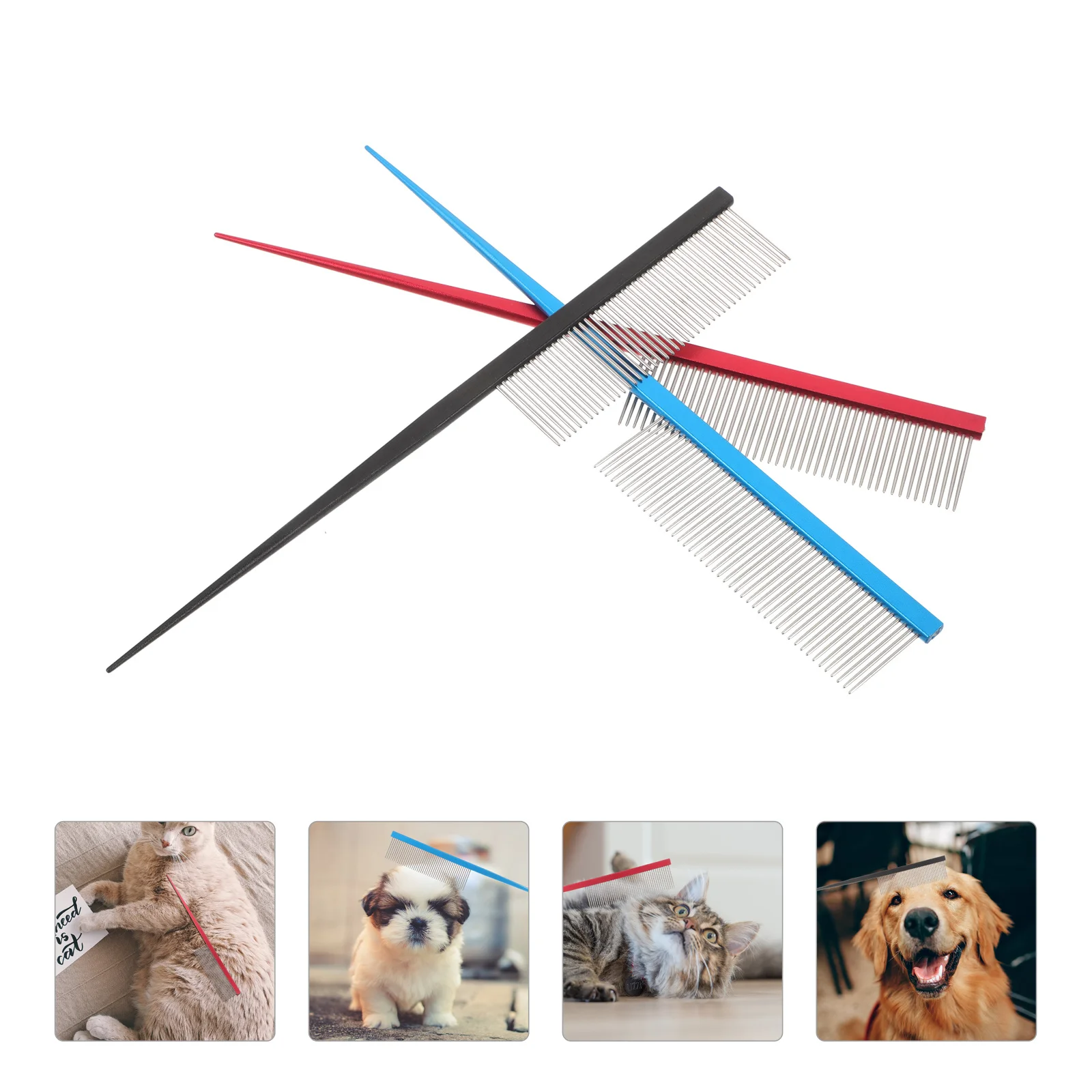 

3Pcs Pet Grooming Stainless Steel Comb Fine Tooth Hair Removal Tool for Dogs Cats Shedding Dematting Metal Dog Comb