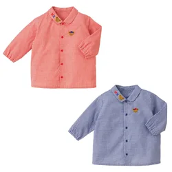 Spring New Korean Children's Plaid Long-sleeved Shirts Cartoon Bear Embroidered Blouses Boys Shirt Camisas Blouse for Girls Top