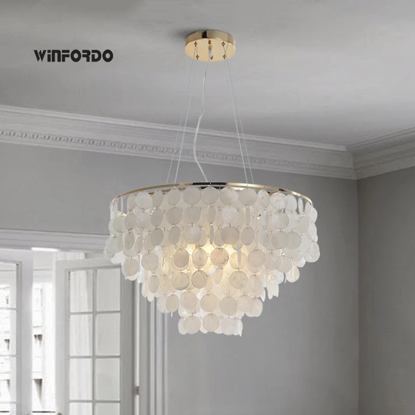 2024 Luxury Shell Chandelier Lighting For Restaurant Living Room Pendant Light Fixtures Gold / Chrome Winfordo lighting IN STOCK