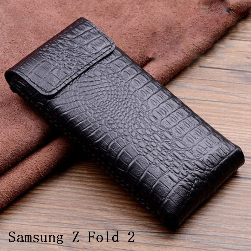 Genuine Leather Phone Pouch forSamsung Z Fold 2 Business Flip Magnetic Case Cover forGalaxy Z Fold2 Funda Skin Crocodile Shell