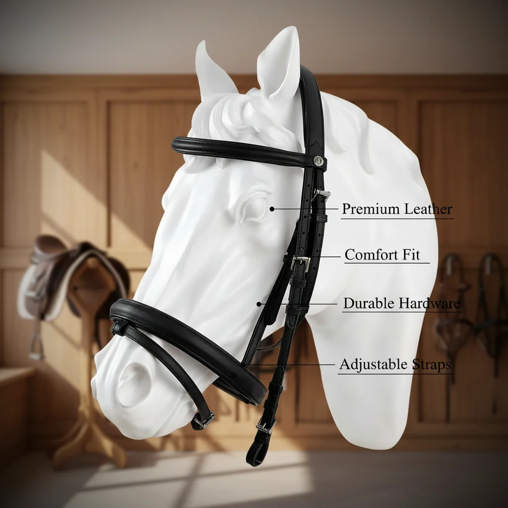 Microfiber Horse Bridle, Single Rein, Lightweight Adjustable Padded Browband, Comfort Fit for Daily Training, Equestrian Gear