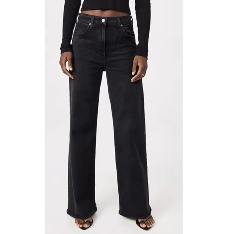 

Женские корейские классические повседневные джинсы с высокой талией для девочек, узкие тонкие брюки-клеш, женские повседневные мешковатые джинсовые брюки