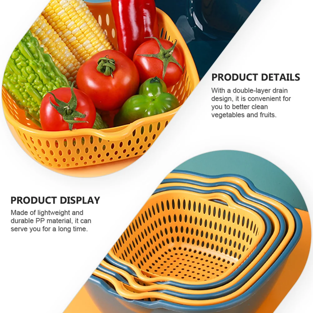 

1 Set Heavy-Duty Square Draining Basket Pp Material Double-Layer Design For Vegetable Fruit Washing Soaking Storage Kitchen