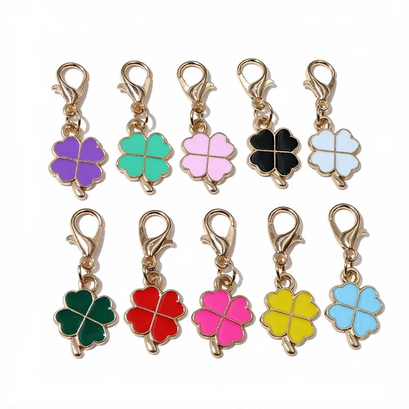 10 Stück Emaille Vier blättriges Kleeblatt Anhänger mit Hummer verschluss DIY Schmuck Herstellung Zubehör für Schlüssel bund Halskette Armband
