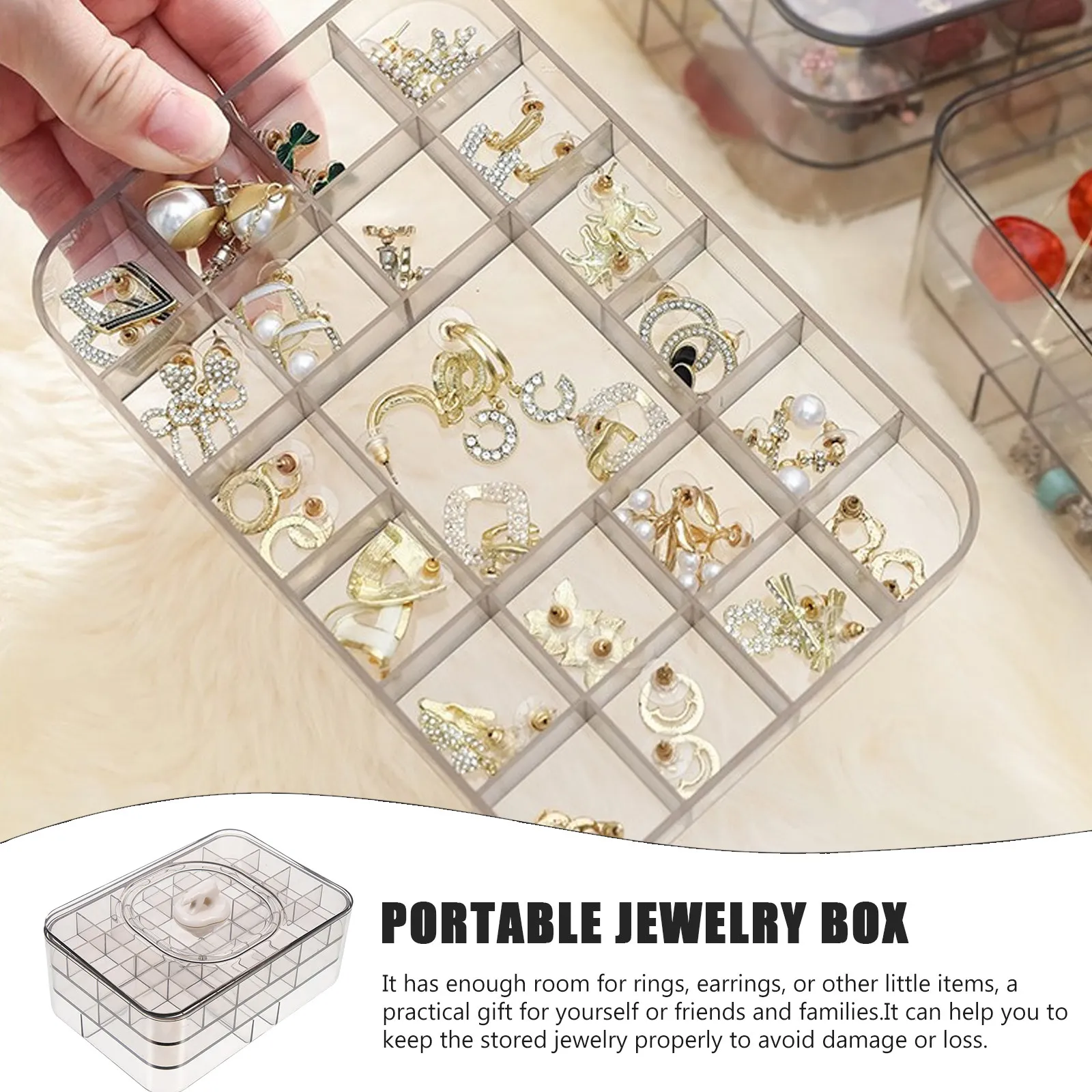 

Jewelry Storage Box Plastic Multi-Slots Small Compact Jewelry Case Ring Earrings Organizer Travel Trinket Holder