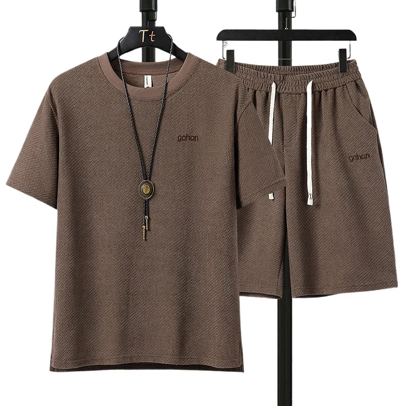 

【Top + Shorts】Men's T-Shirt Set New Summer Fashion Solid Casual Short Sleeve Top Plus 5-Point Shorts Simple Versatile Two Piece