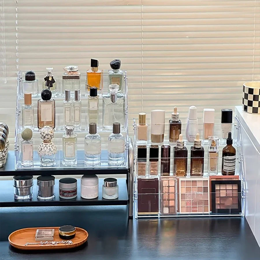 Transparent Acrylic Perfume Display Stand, Multi-Layer Cosmetic Organizer, Skincare Makeup Storage Rack, Desktop Shelf Holder