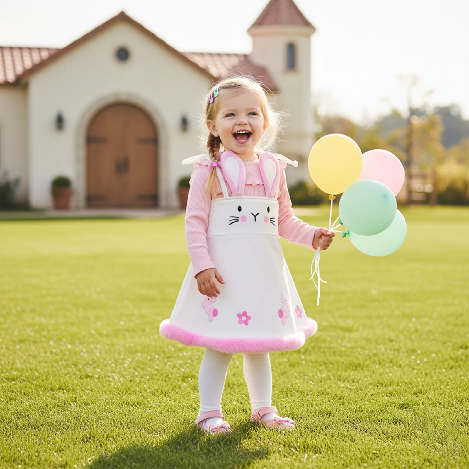 

Пасхальная одежда из 2 предметов для маленьких девочек, комбинезон с длинными рукавами + платье на подтяжках с кроликом, комплект одежды для новорожденных