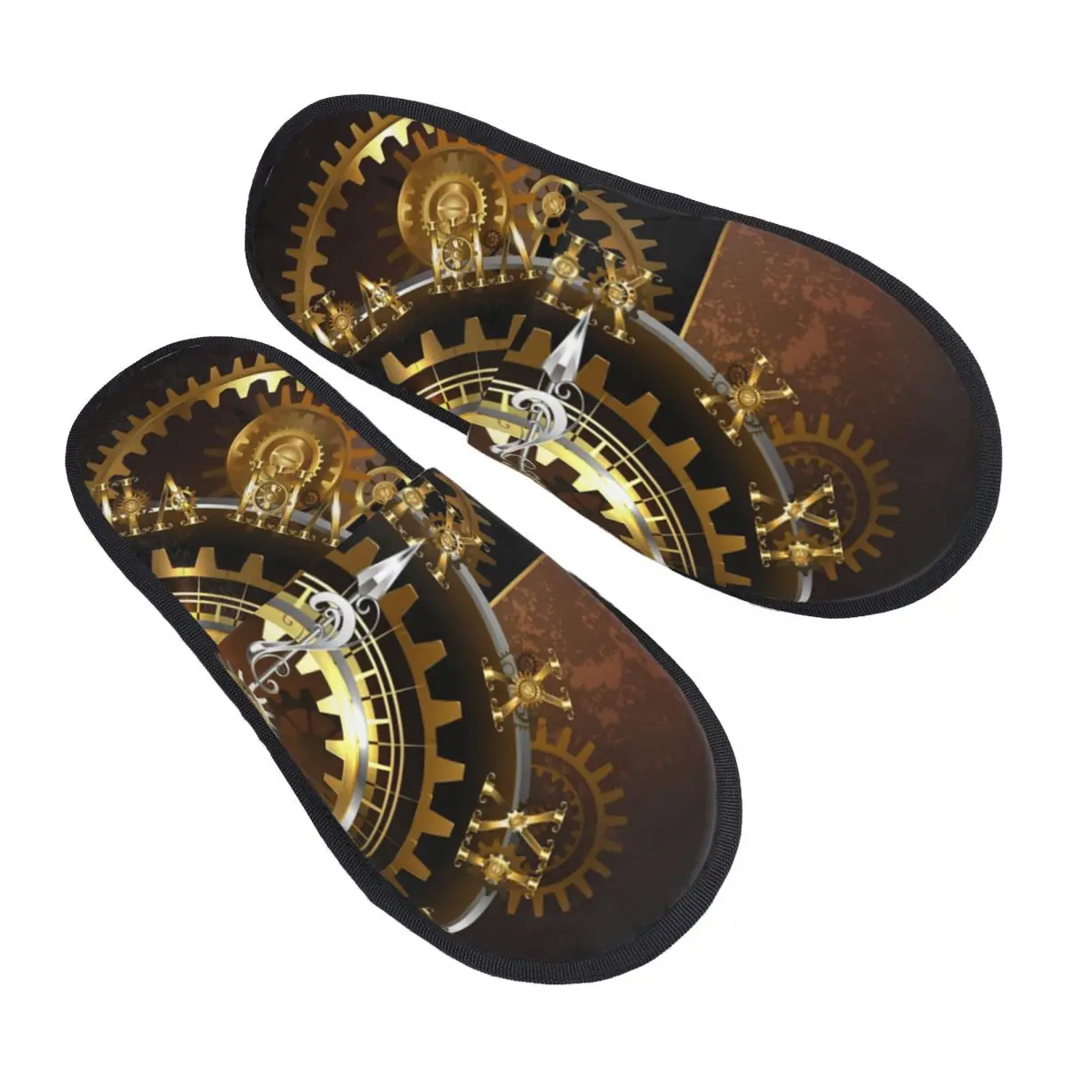 Custom Clock With Gears Soft Memory Foam House Slippers Women Steampunk Clock Comfy Warm Anti-skid Sole Slipper