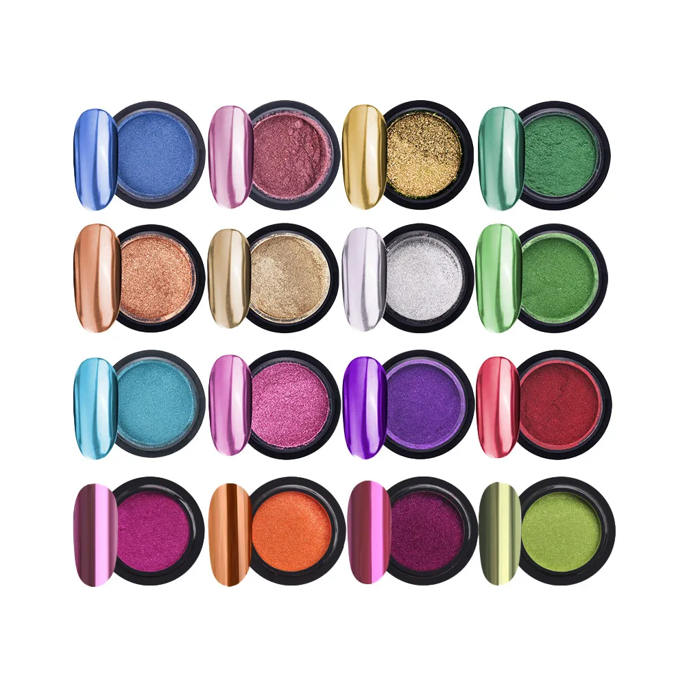 

12Pcs Premium Mirror Powder for Nails 16 Color Shimmer Glitter Set High Adhesion Vivid Non-Toxic Nail Art Optical Metal Plating