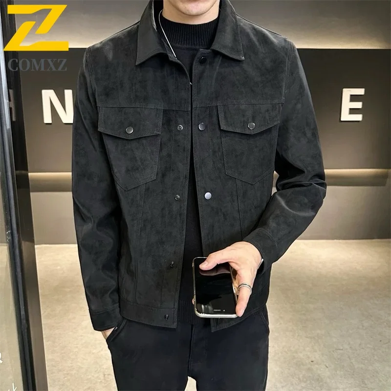 

Мужская куртка с воротником с лацканами, весна-осень 2021, новая модная ретро-модная универсальная замшевая мужская куртка, уличная повседневная однобортная одежда