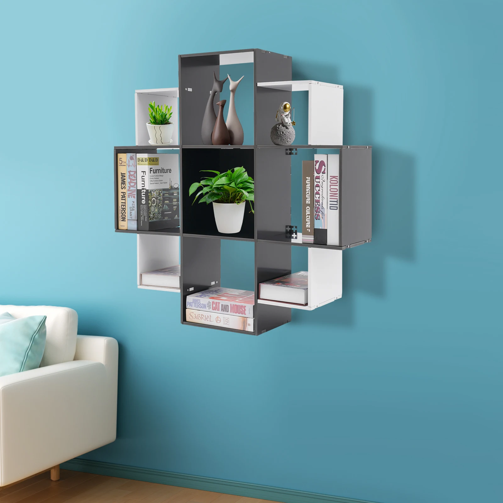 

3-Tier Wall Mounted PVC Board Bookcase Book Shelf Open Storage Compartment for Study Office Kitchen Bedroom