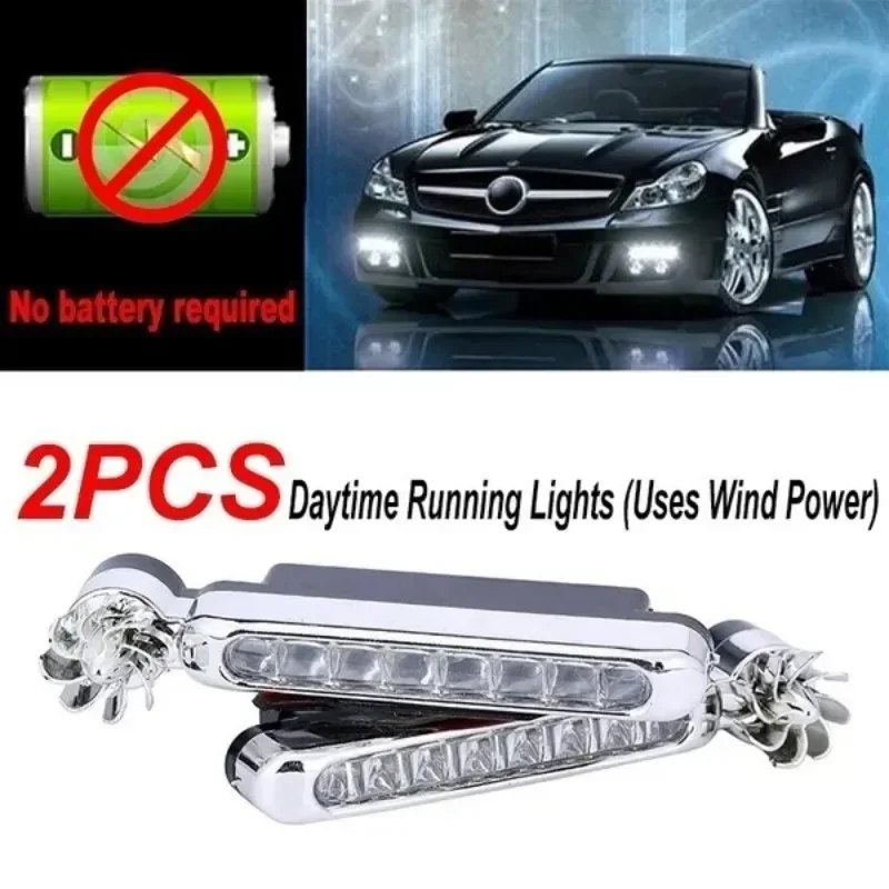 2/1pcs Wind Powered Car LED DayTime Running Light Auxiliary Lighting Rotation Fan Lamp Automobile Day Time Headlight led lights