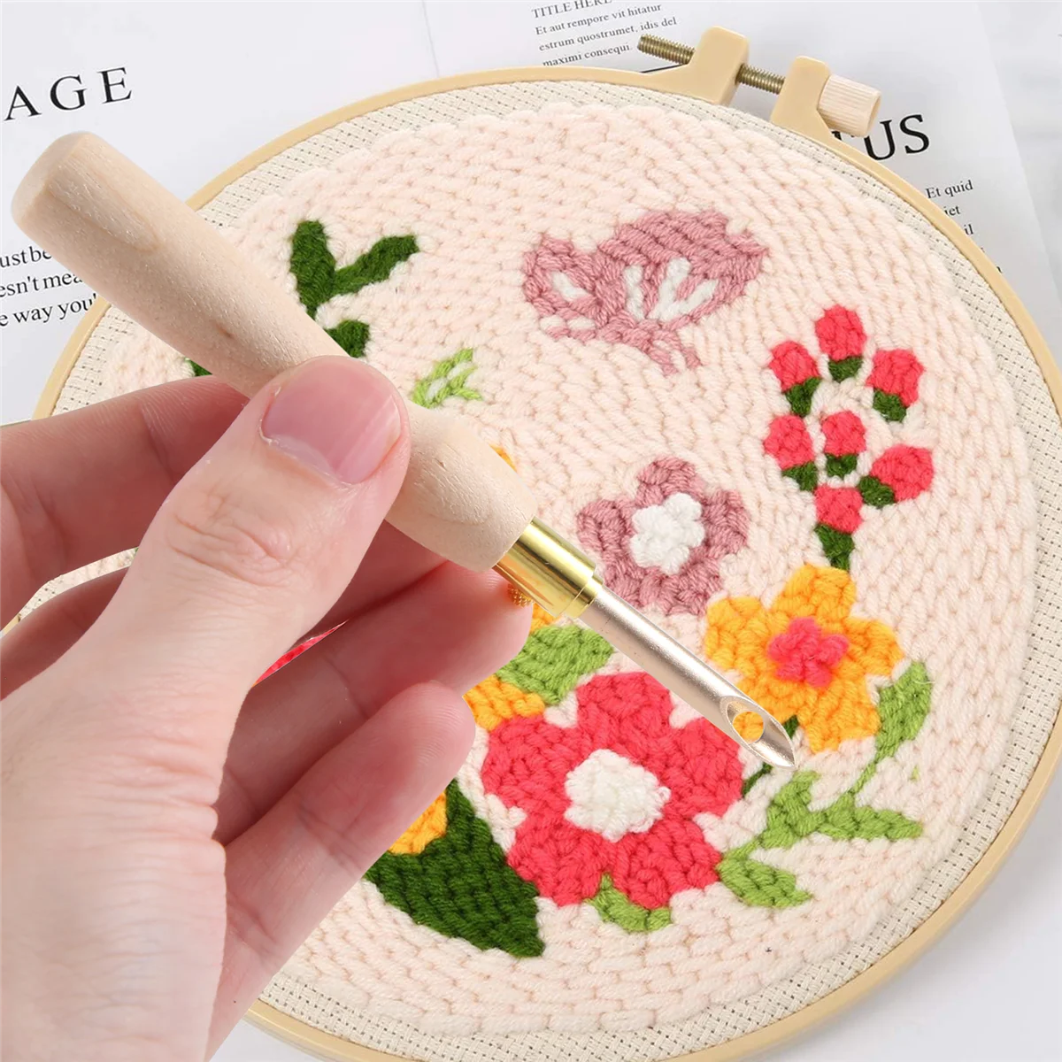 11Pcs Punch Needle Tool Kit Embroidery Stitching Punch Needle & Needle Threader Embroidery Poking Cross Stitch Tools