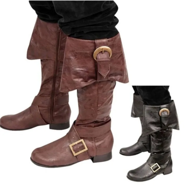 Retro Medieval Boots Steampunk Riding Long Boots for Halloween Party Nordic Viking Long Cosplay Boots Viking Pirate