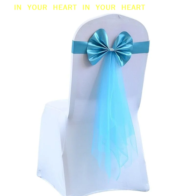 【X】Organza Ribbon Chair Bow Stretch Cover Elegant Chair Back Decoration for Weddings Parties Events
