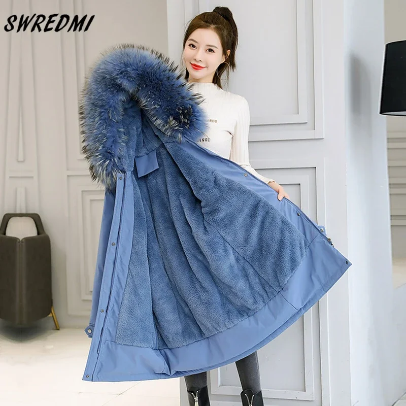 

SWREDMI Thick Warm Winter Coat Women Winter Jacket Fur Lining 3XL 5XL 6XL Hooded Female Long Parkas Snow Wear Padded Clothes