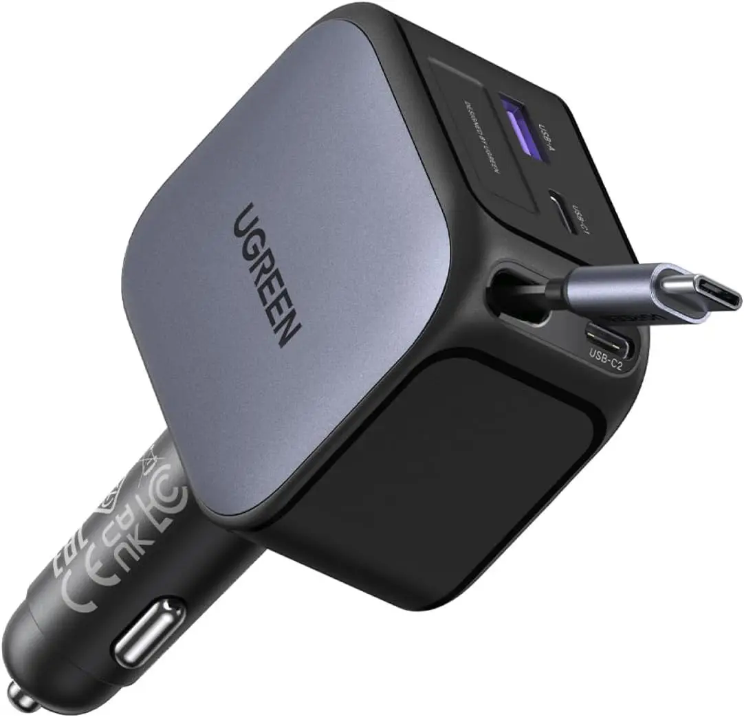 

145W 4-Port Retractable Car Charger, 3C1A USB C Fast Charging with 60W Cable for MacBook Pro, iPhone, Galaxy, iPad