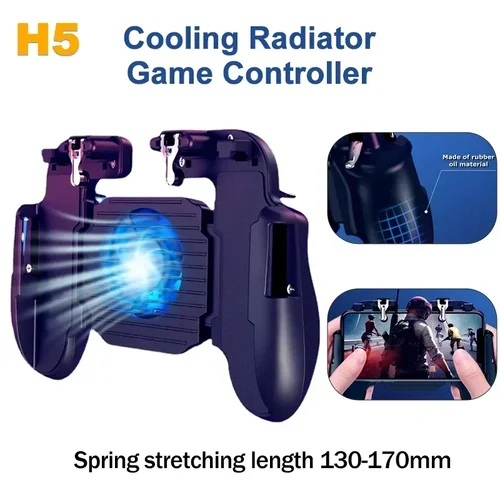 Imagen 1 del producto Controlador de mando de 4 dedos para teléfono móvil H5, con ventilador de refrigeración, radiador, Joystick de gatillo L1R1 para iPhone, Android, mango de juego PUBG