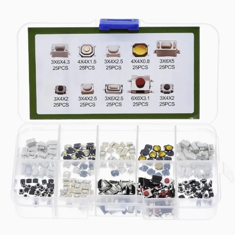 1 Set 250Pcs 10-Types Tactile Push Button Switch Car Remote Control Keys Button Touch Micro switch image 2