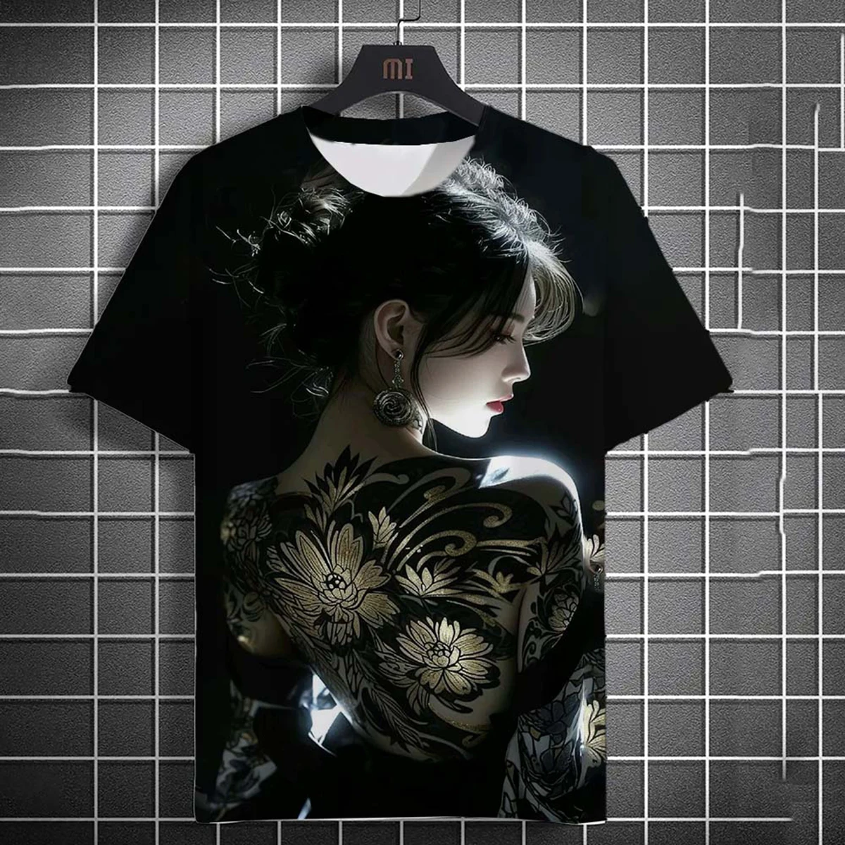 Men's versatile 3D printed T-shirt American Harajuku mixed tattoo bad girl cartoon loose breathable summer short sleeved top
