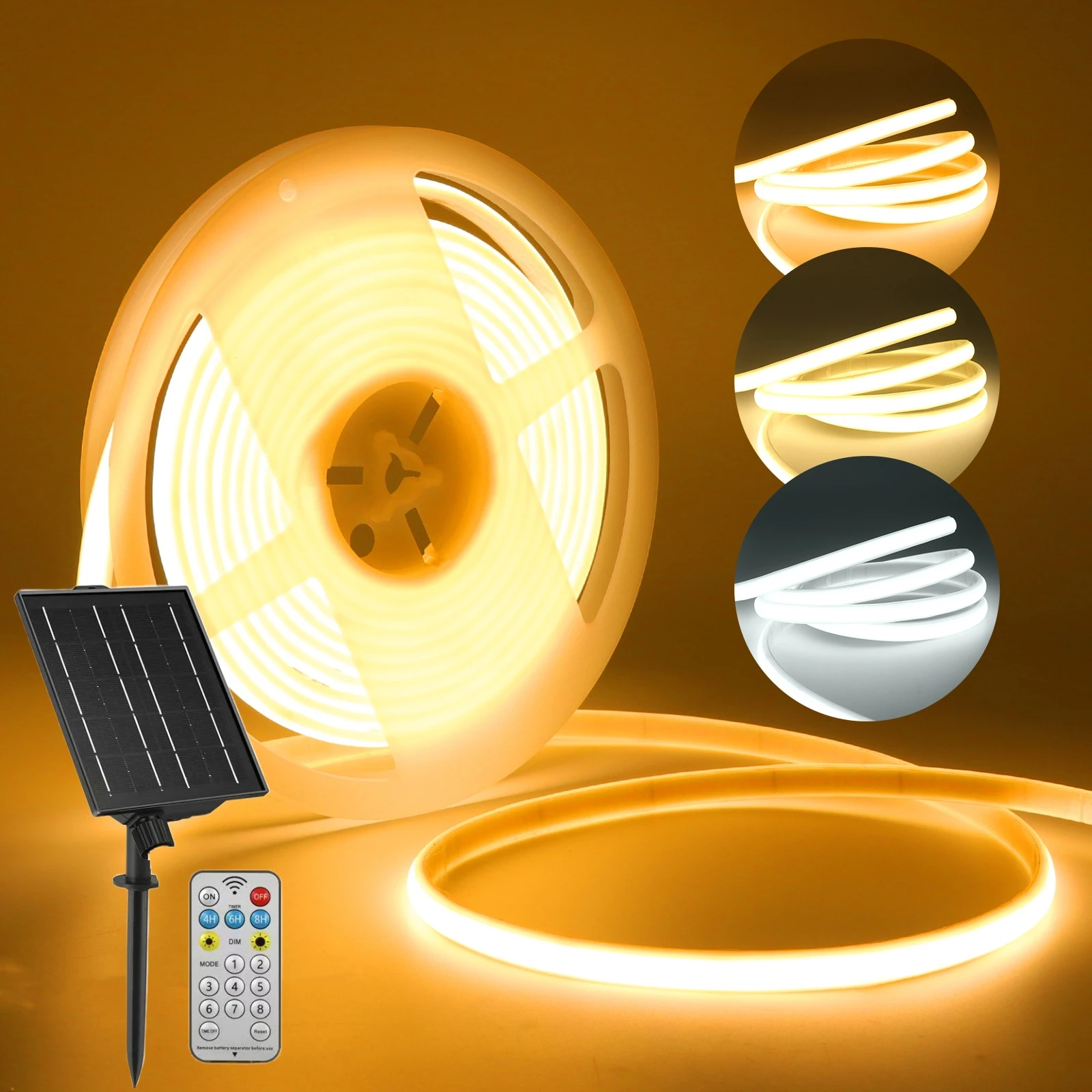 24V Solar COB Neon LED Strip Light 320leds/m Waterproof IP67 Self-Adhesive Tape Diode Rope Flexible Lights For Garden Decoration