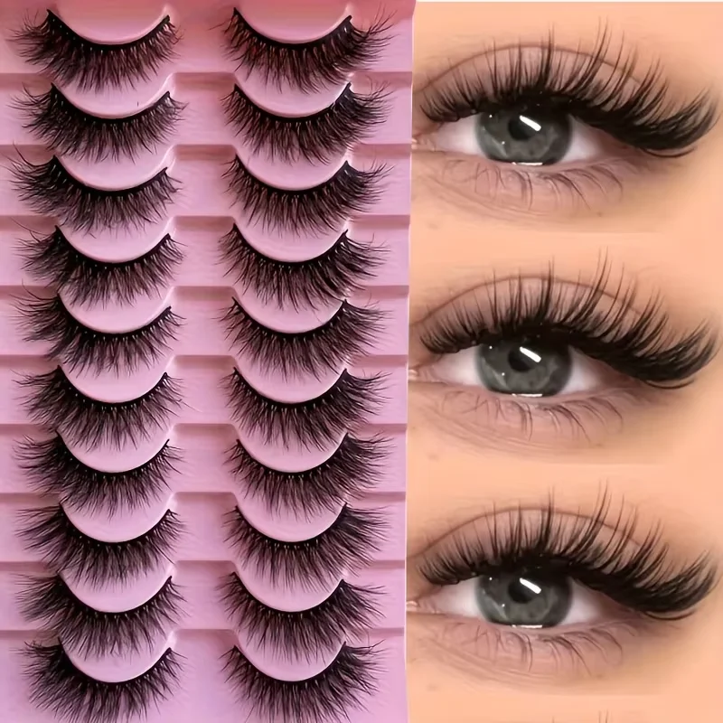 

False Eyelashes Russian Strip Lashes Extension D-Curl Faux Mink Lashes 3D Effect False Eyelashes 10 Pairs