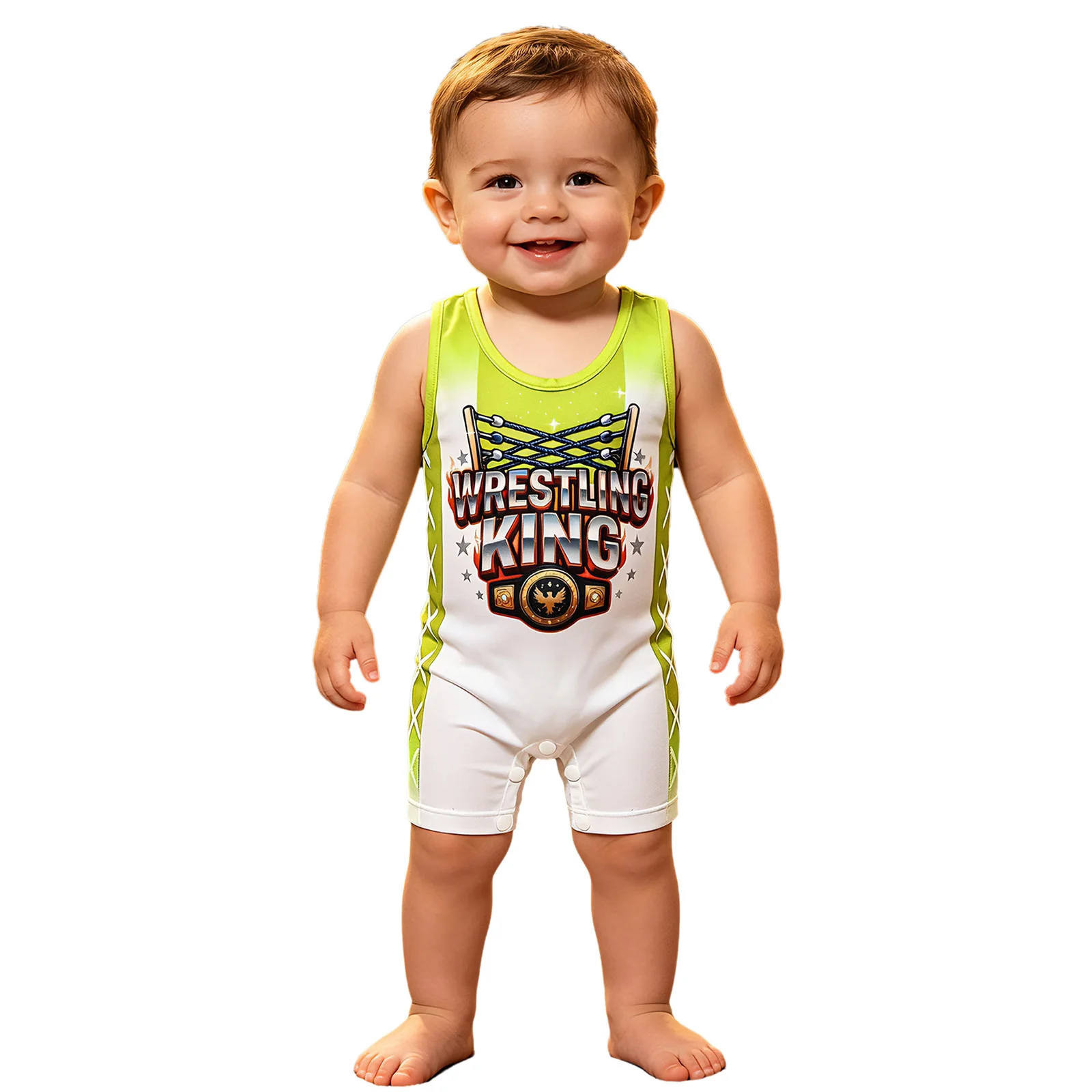 Baby Boys Sleeveless Printed Wrestling Singlet Leotards Quick-dry Press Button Crotch Breathable Sports Bodysuit