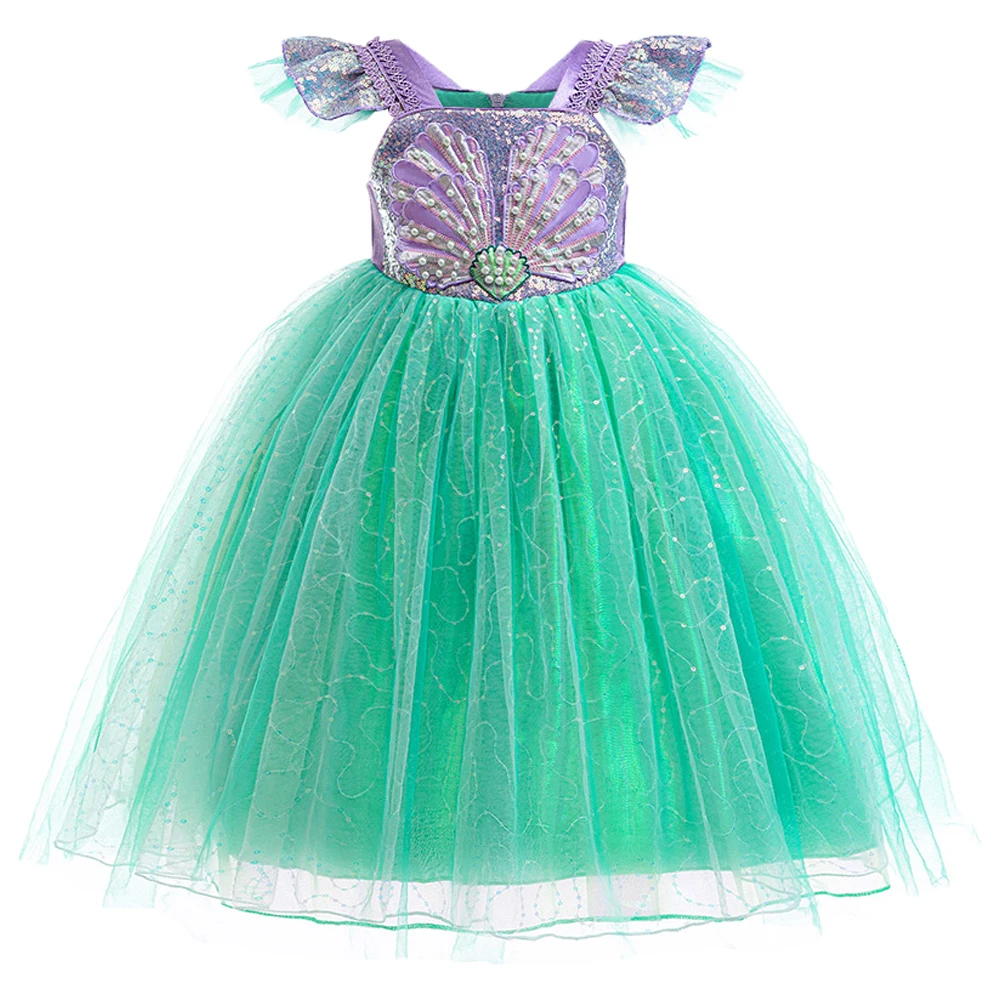 

Little Mermaid Costume for Girl Ariel Carnival Cosplay Halloween Kids Clothes Beading Butterfly Party Dresses Birthday Prom Gown