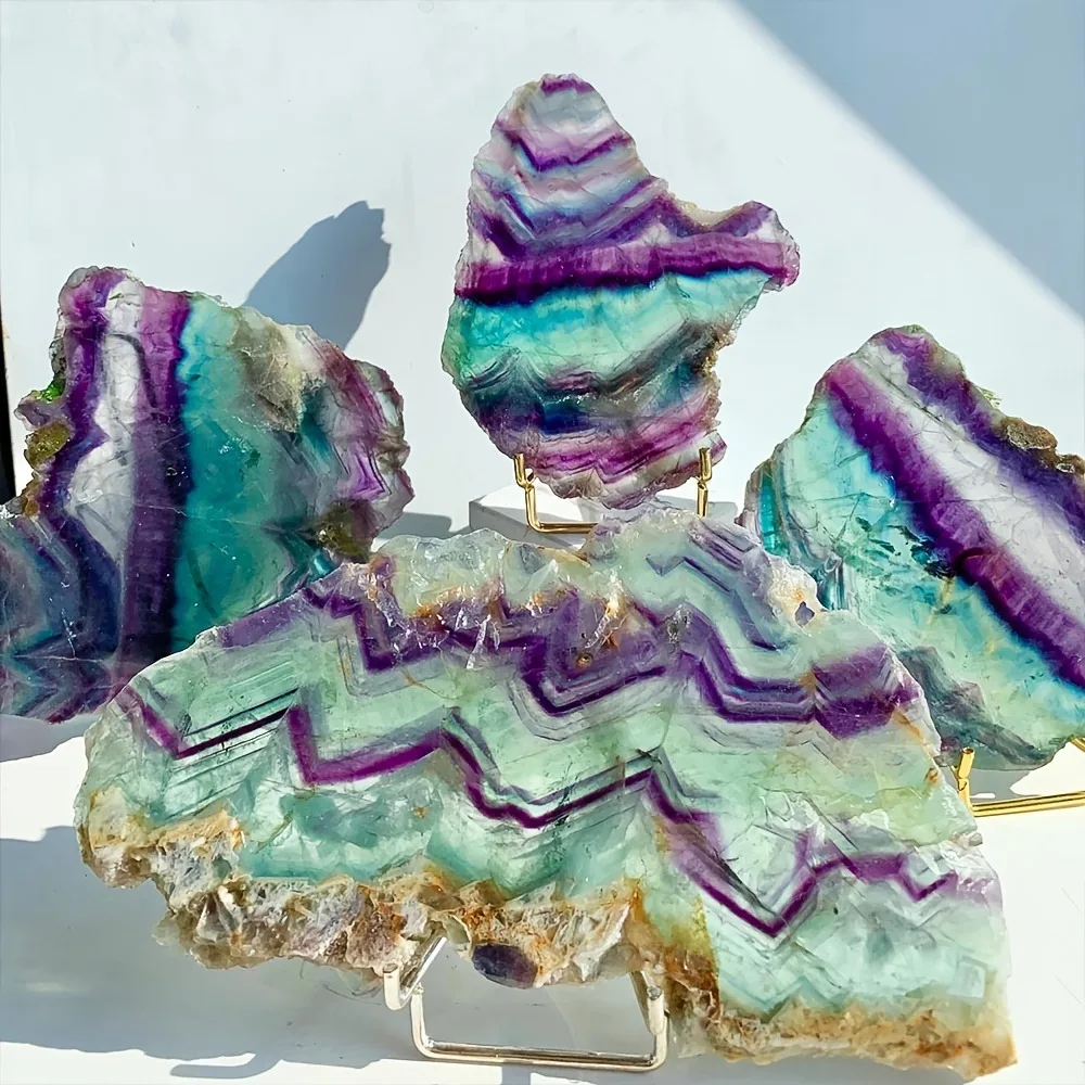 1p Trichrome Fluorite Slice Crystal Natural Stone Multicolor Suitable for Crystal Collection for home Decor Interior Ornament