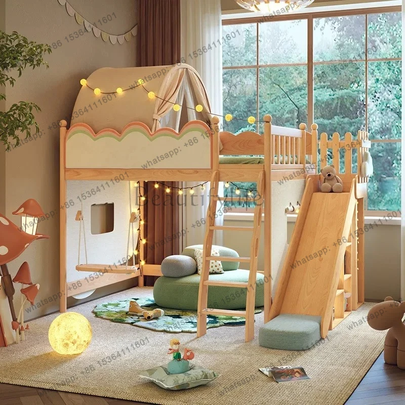 

yj9 Upper and lower bunk with slide High and low bed Tree house Mother Bunk bed Solid wood Boy Girl Children's bed