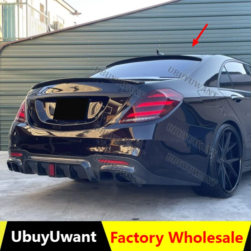 For Benz W222 S63 S65 AMG S500 S600 Sedan 2014-2017 Car Rear Spoiler Splitter Glossy Black Rear Trunk Lip Cap Wing