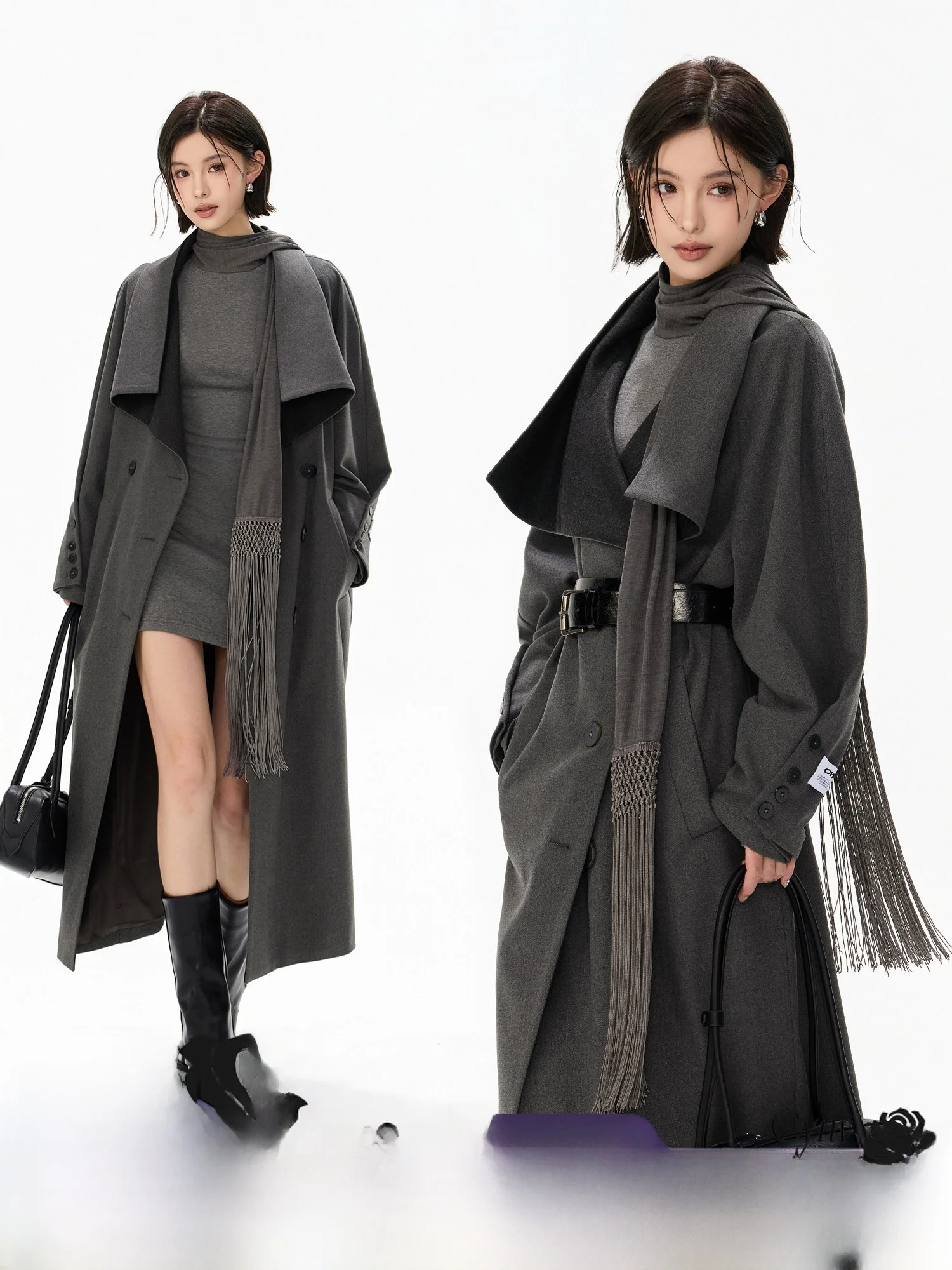 

Пальто женское шерстяное CYNR Original Design, двухцветное, с матовой отделкой, свободного кроя, стройнящее, для ранней весны, модное