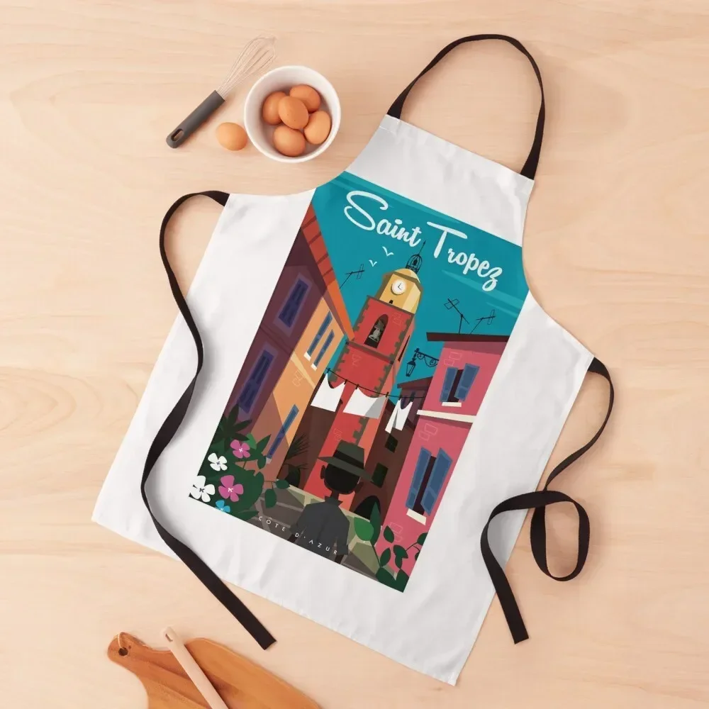 

Saint Tropez poster Apron Beauty For Women Kitchen Chef Uniform Waterproof Kitchen For Women Apron