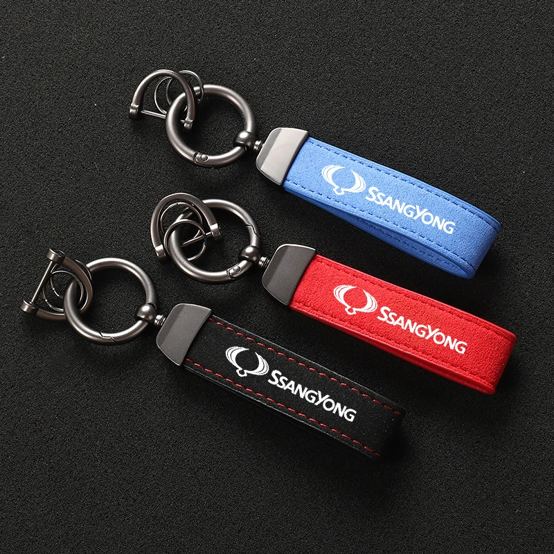 Suede Metal Buckle Car Keychain Business Gift with Logo keyring For Ssangyong Actyon Sport Korando Rexton Kyron 06